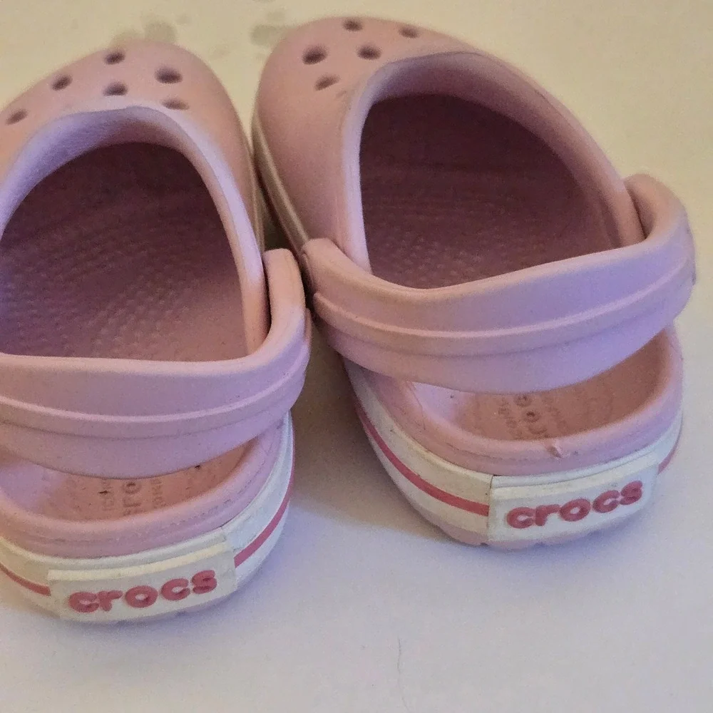Crocs Kids Crocband Clog Pink White Stripe Slip On Shoes C4
